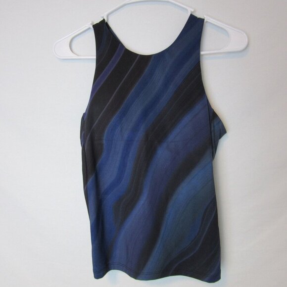 Athleta Lightning Printed Support Top Small Blue Black NEW High Neck Sports Bra - Picture 2 of 5